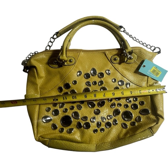 Kathy Van Zeeland yellow faux leather embelleced with rhinestones NWT - Picture 5 of 16